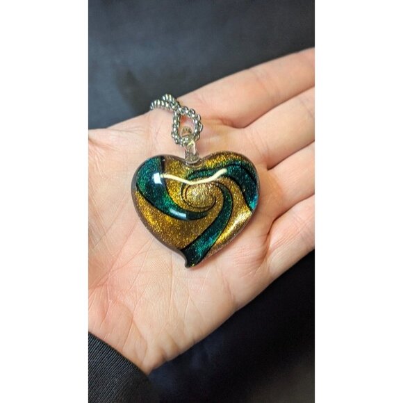 3 for $20 Artisan Dichroic Black Gold Silver Green Heart Glass Pendant - Picture 6 of 9